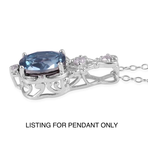 925 STERLING SILVER BLUE TOPAZ & ZIRCON PENDANT - Picture 3 of 6